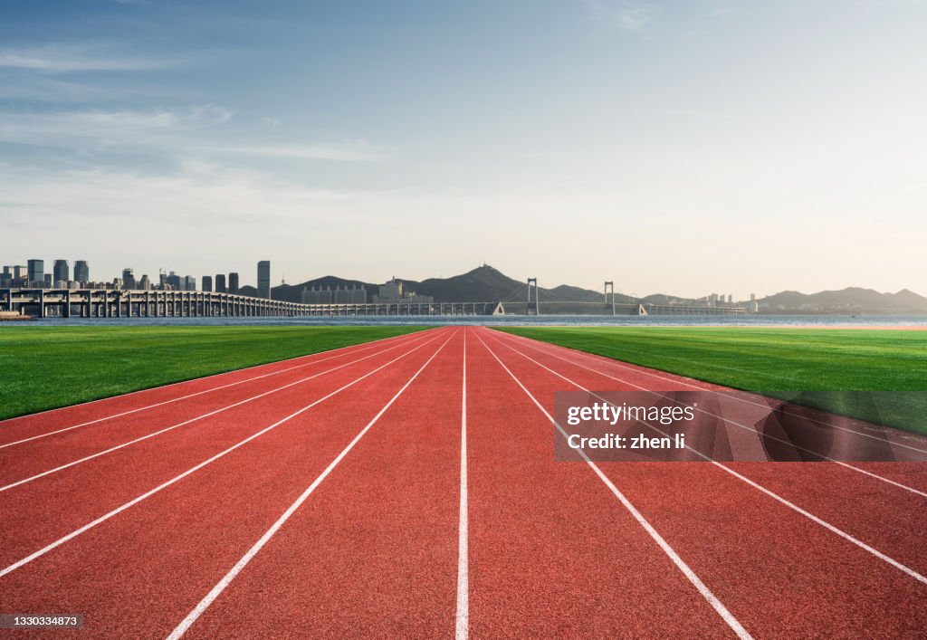 Athletics track in an urban seaside park