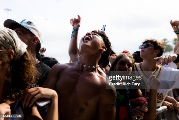 Festival goers attend Rolling Loud at Hard Rock Stadium on July 23, 2021 in Miami Gardens, Florida.