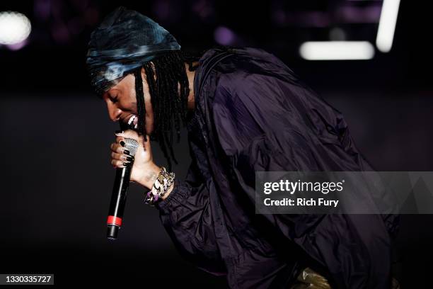 Playboi Carti performs on stage during Rolling Loud at Hard Rock Stadium on July 23, 2021 in Miami Gardens, Florida.