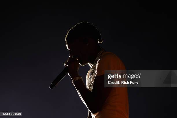 Lil Baby performs on stage during Rolling Loud at Hard Rock Stadium on July 23, 2021 in Miami Gardens, Florida.
