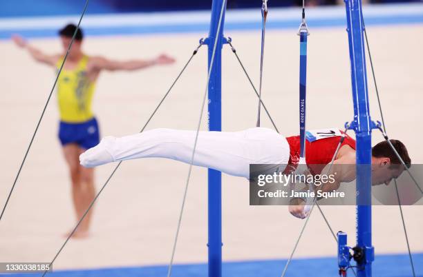 Rene Cournoyer of Team Canada competes on rings during Men's Qualification on day one of the Tokyo 2020 Olympic Games at Ariake Gymnastics Centre on...