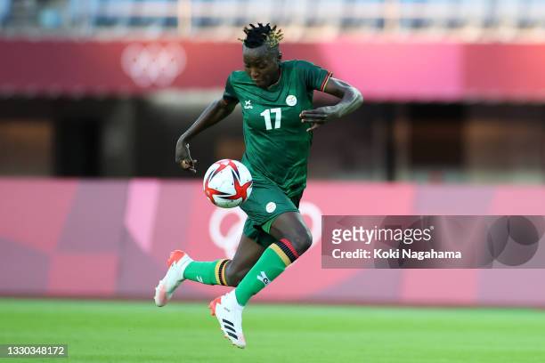 Racheal Kundananji of Team Zambia controls the ball during the Women's First Round Group F match between China and Zambia on day one of the Tokyo...
