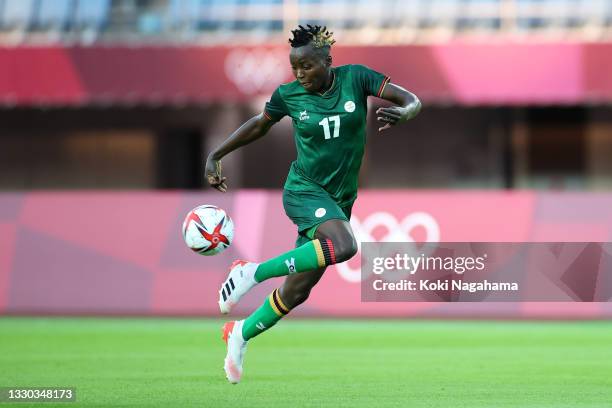 Racheal Kundananji of Team Zambia controls the ball during the Women's First Round Group F match between China and Zambia on day one of the Tokyo...