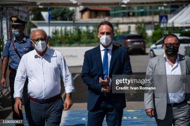 Claudio Gubitosi, Piero De Luca and Piero Rinaldi during the Giffoni Film Festival on July 24, 2021 in Giffoni Valle Piana, Italy. Piero De Luca...