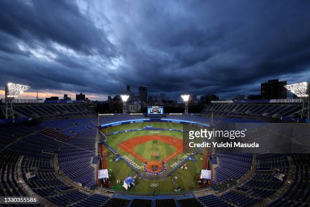 General view of the field prior to a game between Team Japan and Team Italy during the Softball Opening Round on day one of the Tokyo 2020 Olympic...