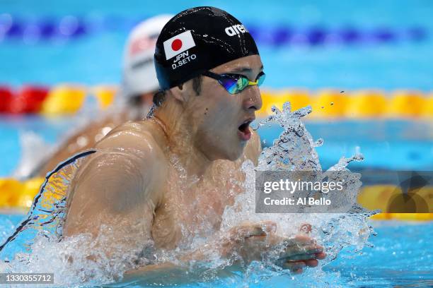 Daiya Seto of Team Japan competes in heat four of the Men's 400m Individual Medley on day one of the Tokyo 2020 Olympic Games at Tokyo Aquatics...