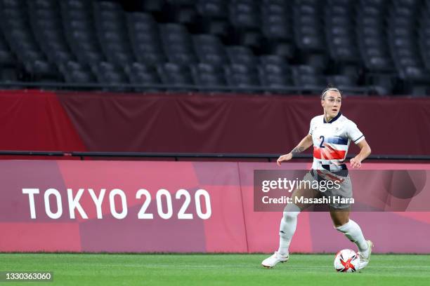 Lucy Bronze of Team Great Britain runs with the ball during the Women's First Round Group E match between Japan and Great Britain on day one of the...