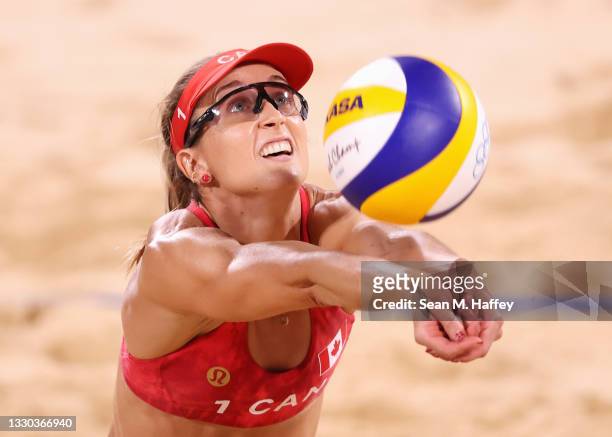 Heather Bansley of Team Canada competes against Team China during the Women's Preliminary - Pool C on day one of the Tokyo 2020 Olympic Games at...