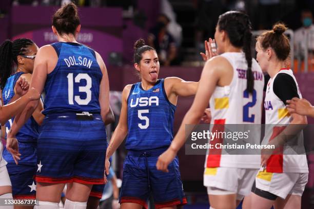 Kelsey Plum of Team United States celebrates victory with team mates after the Women's Pool Round match between Mongolia and United States on day one...