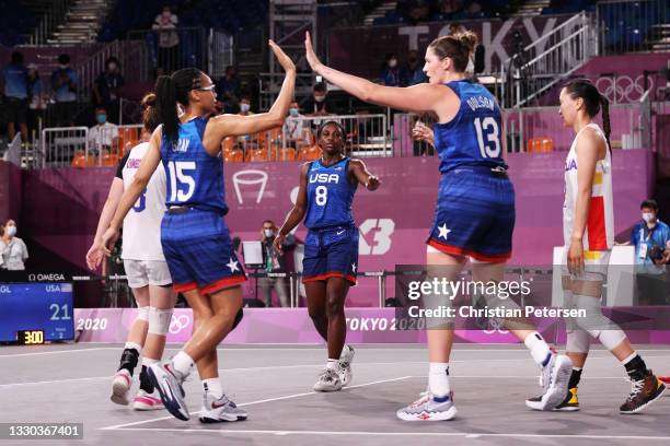 Team United States celebrate victory after the Women's Pool Round match between Mongolia and United States on day one of the Tokyo 2020 Olympic Games...