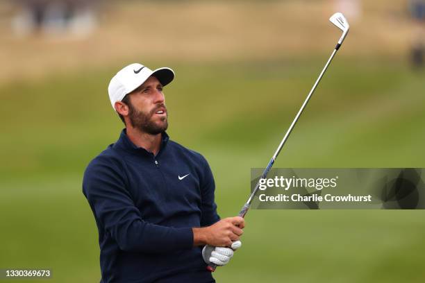 Romain Wattel of France plays his second shot on the first hole during Day Three of the Cazoo Open supported by Gareth Bale at Celtic Manor Resort on...