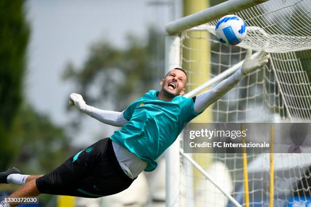 Samir Handanovic of FC Internazionale trains during the FC Internazionale training session at the club's training ground Suning Training Center at...