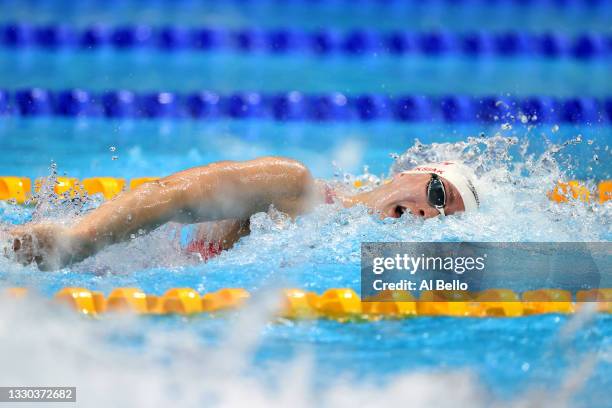 Penny Oleksiak of Team Canada competes in heat two of the Women's 4 x 100m Freestyle Relay on day one of the Tokyo 2020 Olympic Games at Tokyo...