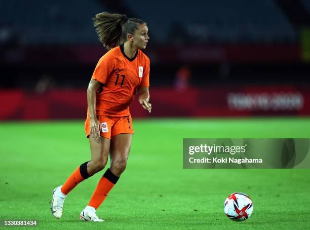 Lieke Martens of Team Netherlands in action during the Women's First Round Group F match between Netherlands and Brazil on day one of the Tokyo 2020...