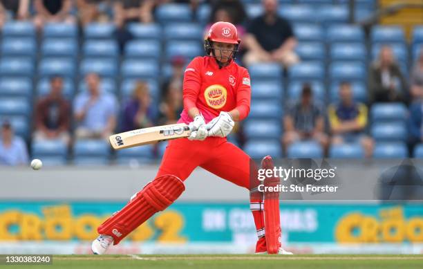 Welsh fire batter Sarah Taylor hits out during The Hundred match between Northern Superchargers Women and Welsh Fire Women at Emerald Headingley...
