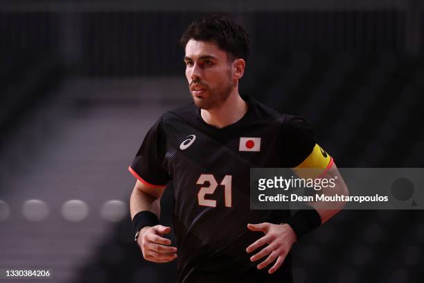 Remi Anri Doi of Team Japan is seen during the Men's Preliminary Round Group B match between Denmark and Japan on day one of the Tokyo 2020 Olympic...