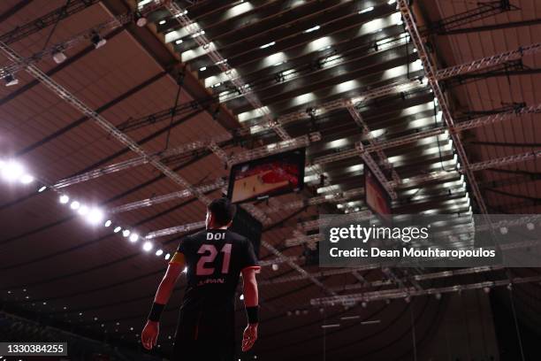 Remi Anri Doi of Team Japan looks on during the Men's Preliminary Round Group B match between Denmark and Japan on day one of the Tokyo 2020 Olympic...