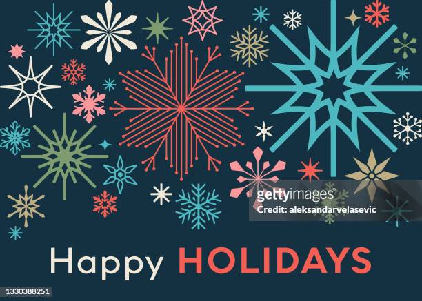 modern graphic snowflake holiday card background - happy holidays background stock illustrations