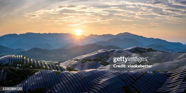 solar power station on top of the mountain at sunset - tech summit stock pictures, royalty-free photos & images