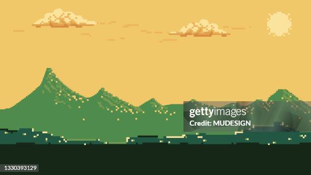 pixel art seamless background with mountains - middle east technology stock illustrations