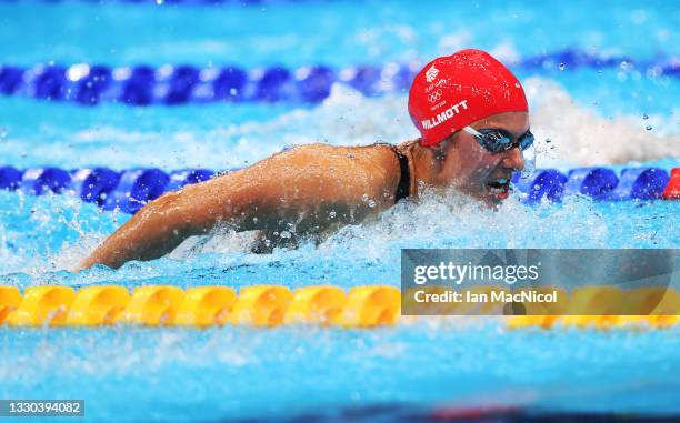 Aimee Willmott of Great Britain competes in the heats of the Women's 400m IM on day one of the Tokyo 2020 Olympic Games at Tokyo Aquatics Centre on...