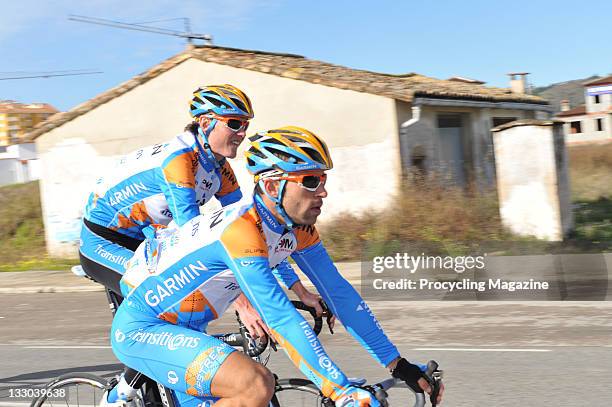 Portrait of professional road race cyclists Johan Van Summeren and Julian Dean, taken on January 28, 2010 in Calpe. Both are members of the 2010...