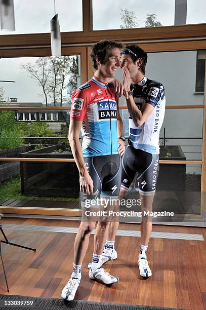 Pro-cycling brothers Andy and Frank Schleck posing at their home in Rue de Vigne, Mondorf le Bains, Luxembourg, June 6, 2010.