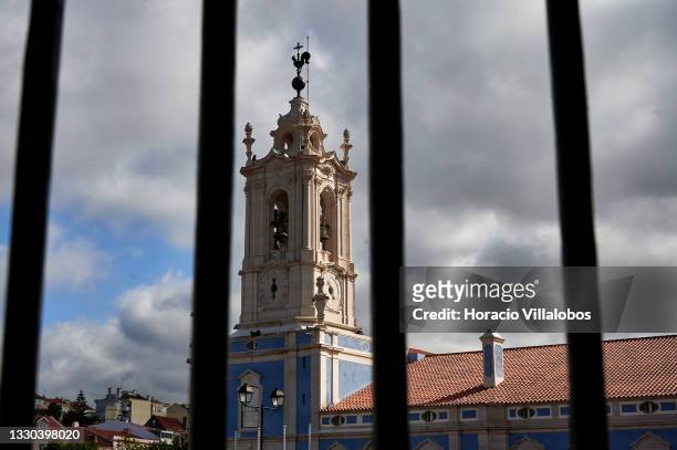 View of the Torre do Relógio across the street from the palace on the day of the first backstage tour of the Portuguese School of Equestrian Art in...