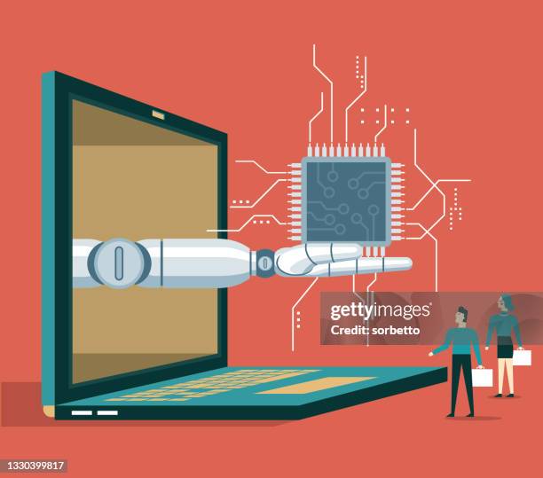 microchip - manufacturing machinery stock illustrations