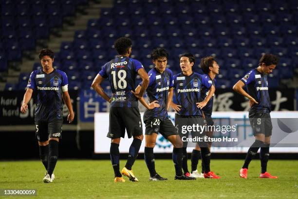 Players of Gamba Osaka shows dejection after the J.League Meiji Yasuda J1 match between Gamba Osaka and Kashima Antlers at Panasonic Stadium Suita on...