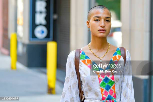 Indya Moore is seen in Chelsea on July 24, 2021 in New York City.