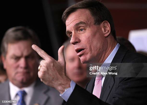 Sen. Mark Warner speaks during a news conference November 16, 2011 on Capitol Hill in Washington, DC. The news conference was to call on the Select...