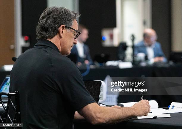 President Brendan Shanahan of the Toronto Maple Leafs attends rounds 2-7 of the 2021 NHL Entry Draft at OVO Athletic Centre on July 24, 2021 in...