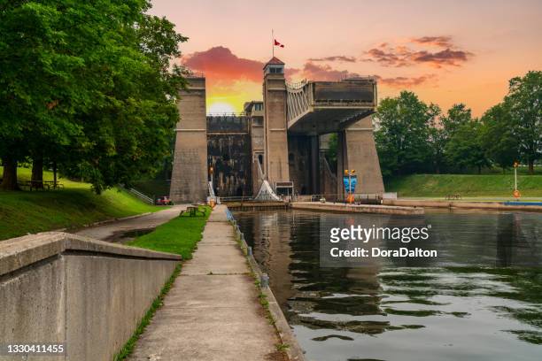 peterborough lift lock national historic site, trent-severn waterway, lock 21, peterborough, canada - ontario canada stock pictures, royalty-free photos & images