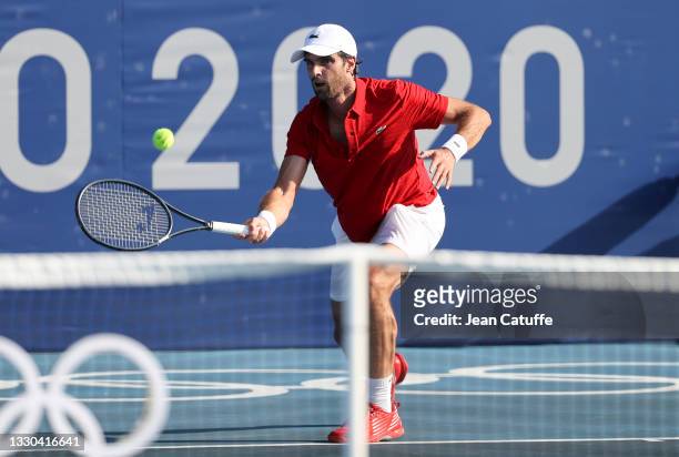 Pablo Andujar of Spain during day one of the Tokyo 2020 Olympic Games at Ariake Tennis Park on July 24, 2021 in Tokyo, Japan.