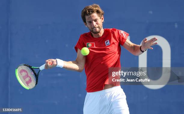 Pedro Sousa of Portugal during day one of the Tokyo 2020 Olympic Games at Ariake Tennis Park on July 24, 2021 in Tokyo, Japan.