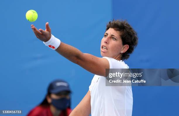 Carla Suarez Navarro of Spain during day one of the Tokyo 2020 Olympic Games at Ariake Tennis Park on July 24, 2021 in Tokyo, Japan.