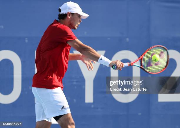 Ben McLachlan of Japan during day one of the Tokyo 2020 Olympic Games at Ariake Tennis Park on July 24, 2021 in Tokyo, Japan.