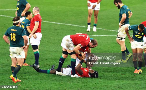 Alun Wyn Jones and Maro Itoje of British & Irish Lions celebrate victory after the 1st Test between South Africa & British & Irish Lions at Cape Town...