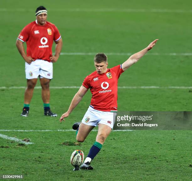 Owen Farrell of the British & Irish Lions kicks a penalty during the 1st Test match between the South Africa Springboks and the British & Irish Lions...