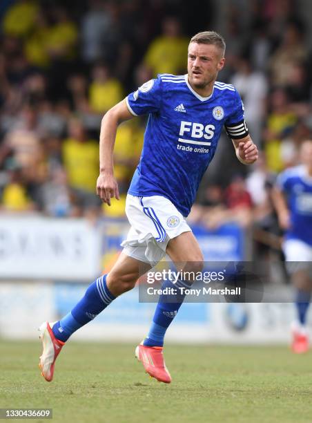 Jamie Vardy of Leicester City during the Pre-Season Friendly match between Burton Albion and Leicester City at Pirelli Stadium on July 24, 2021 in...