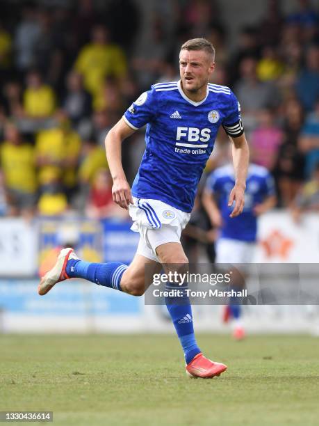 Jamie Vardy of Leicester City during the Pre-Season Friendly match between Burton Albion and Leicester City at Pirelli Stadium on July 24, 2021 in...