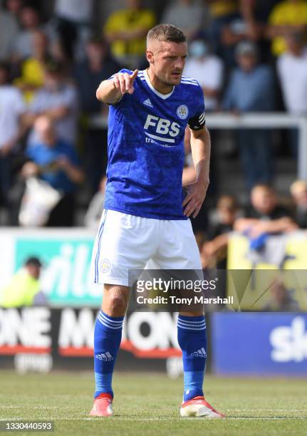 Jamie Vardy of Leicester City during the Pre-Season Friendly match between Burton Albion and Leicester City at Pirelli Stadium on July 24, 2021 in...
