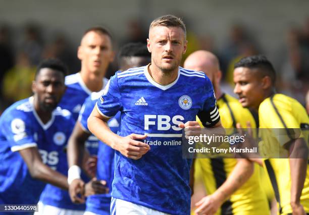 Jamie Vardy of Leicester City during the Pre-Season Friendly match between Burton Albion and Leicester City at Pirelli Stadium on July 24, 2021 in...