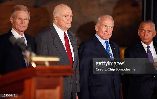 Astronauts Sen. Bill Nelson , former U.S. Senator John Glenn , Buzz Aldrin and NASA Administrator Charles Bolden participate in the Congressional...