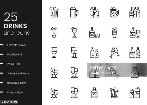 stockillustraties, clipart, cartoons en iconen met alcohol drink line icons - bierglas