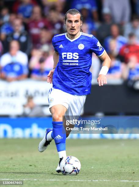 Caglar Soyuncu of Leicester City during the Pre-Season Friendly match between Burton Albion and Leicester City at Pirelli Stadium on July 24, 2021 in...