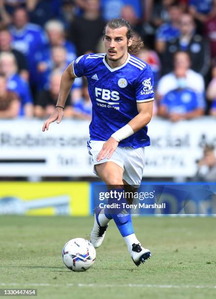 Caglar Soyuncu of Leicester City during the Pre-Season Friendly match between Burton Albion and Leicester City at Pirelli Stadium on July 24, 2021 in...