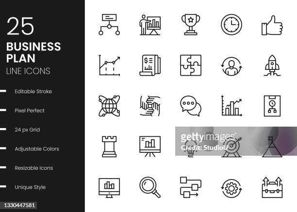 business plan line icons - business plan stock illustrations