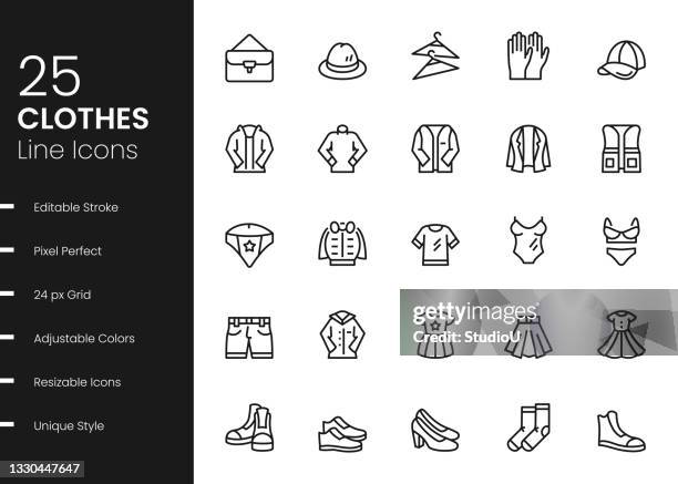 illustrations, cliparts, dessins animés et icônes de icônes de ligne de vêtements - veste-et-blouson